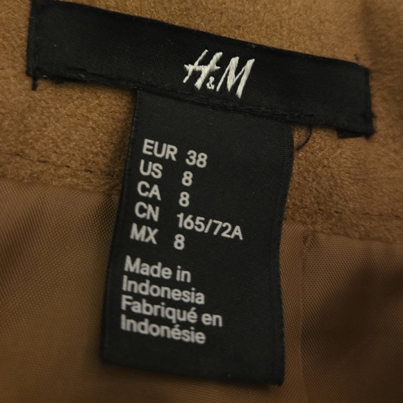 H&M Faux Suede Mini Skirt Camel Brown Tan Women's 8 Buttons Pockets High Waist - Picture 3 of 13